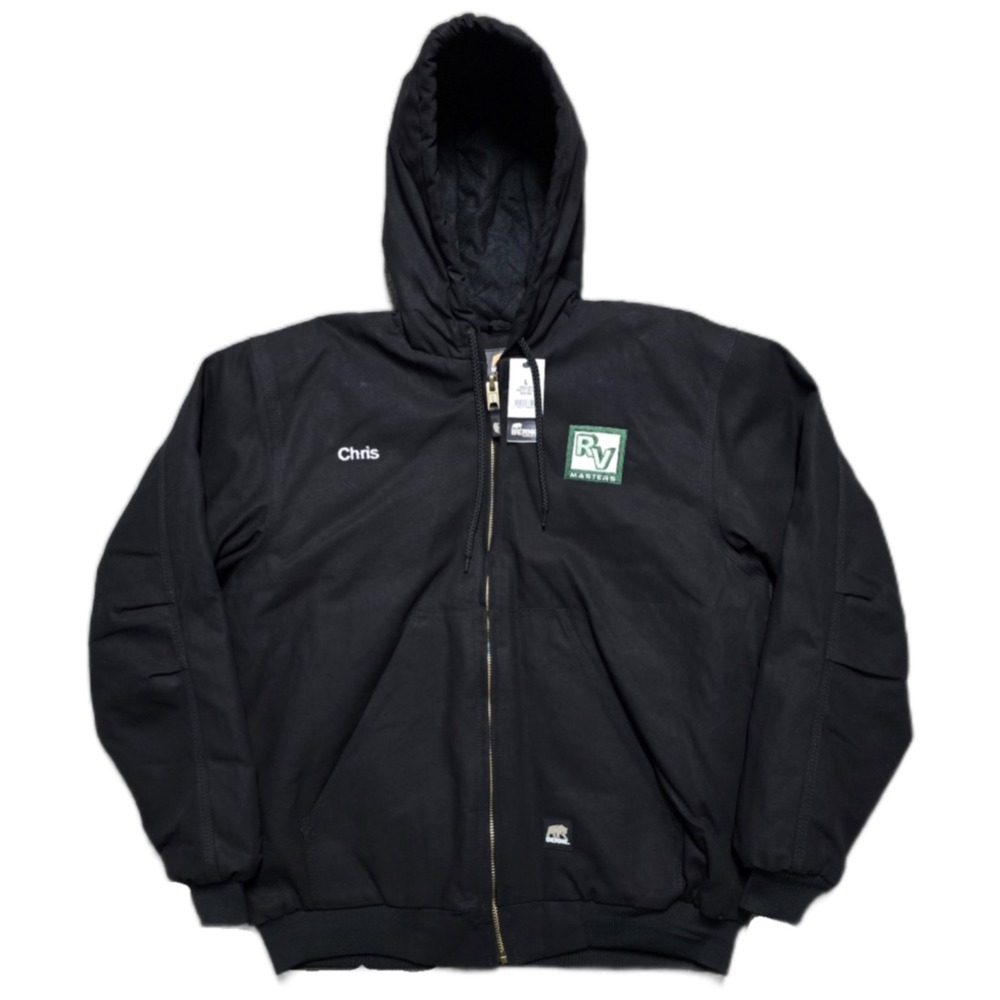 NEW Berne RV Masters Hooded Canvas Work‎ Jacket Mens L Black Quilted Heavyweight